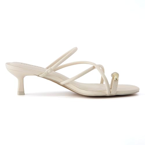 Maui Strappy Womens Sandals with Kitten Heels ?C Vegan Leather Slip On Dress Sandals for Women, Square Toe Wedding Shoes