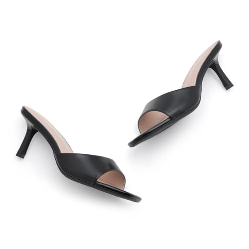 Women's Low Heels Stiletto Heeled Slides, Open Toe One Band Slip-On Heeled Mules ?C Dressy Heeled Sandals for Prom, Party Wedding