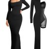 Long Sleeve Maxi Dress Bodycon Cocktail Dress Shapewear Tummy Control Fall Formal Dresses Built-in Bra