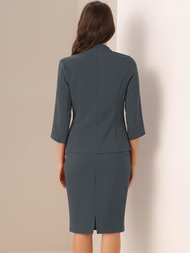Business Skirt Suit Set for Women's 2 Piece Office Work Outfit Collarless Blazer Pencil Skirt