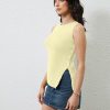 Women Asymmetrical Button Down Side Split Sleeveless Tank Tops Boat Neck Slim Fit Summer Casual Side Button Knit Vest