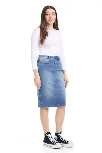 Repreve Denim Knee-Length Jean Skirt for Women with Pockets - Melrose