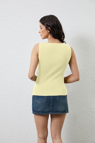 Women Asymmetrical Button Down Side Split Sleeveless Tank Tops Boat Neck Slim Fit Summer Casual Side Button Knit Vest