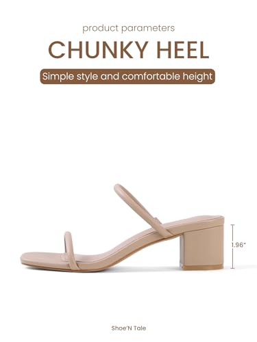 Strappy Heels for Women Square Open Toe Two Strap Low Block Heel Slip on Dressy Sandals Shoes