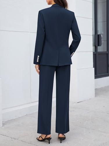 Women's 2 Piece Business Casual Outfits Double Breasted Blazer Dressy Wide Leg Work Pants Suits Set