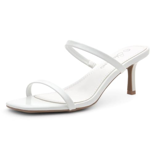 Kitten Heels for Women ?C Low Heels, Slip-On Open Toe Heeled Mules with 2 Straps, Dressy Short Heeled Sandals for Wedding, Party