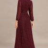 Women's A-Line Long Lantern Sleeves Formal Gowns Empire Waist Long Glitter Evening Dress