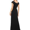 Women's V-Neck Cap Sleeves Sequin Mermaid Floor-Length Evening Dresses 01586