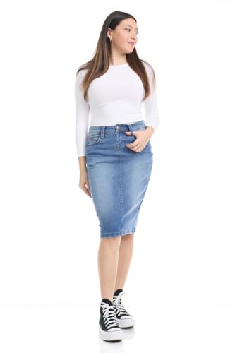 Repreve Denim Knee-Length Jean Skirt for Women with Pockets - Melrose