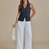Linen Vest for Women Trendy Sleeveless Tie Front Tops Summer Casual Top Waistcoat Suit Vests with Pockets