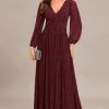 Women's A-Line Long Lantern Sleeves Formal Gowns Empire Waist Long Glitter Evening Dress