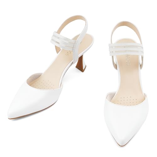 Women's Slingback Kitten Heels Pointed Closed Toe Low Stiletto Heels Dress Pumps Shoes for Women Comfortable Low Heeled Sandals