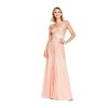 Women's Long Beaded V-Neck Dress with Cap Sleeves and Waistband