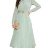 Business Casual Shirt Dress for Women Long Sleeves Pleated Midi Dresses with Belt