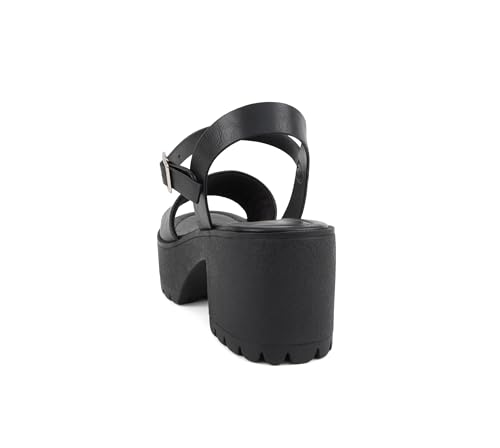 ??Stacie?? ~ Women Open Toe Lug Sole Mid Block Heeled Sandals with Adjustable Ankle Strap
