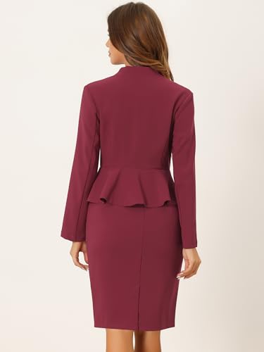 Business Suit Sets for Women's 2 Piece Outfits Collarless Peplum Blazer Formal Pencil Skirt Suit