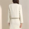 2 Piece Tweed Plaid Skirt Set for Women's Business Collarless Blazer and Mini Skirt Suit Sets