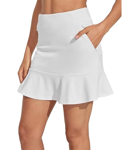 Tennis Skirt for Women 17"/19" High Waisted Womens Golf Skirts with Shorts Pockets Ruffle Pleated Athletic Skorts