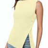 Women Asymmetrical Button Down Side Split Sleeveless Tank Tops Boat Neck Slim Fit Summer Casual Side Button Knit Vest