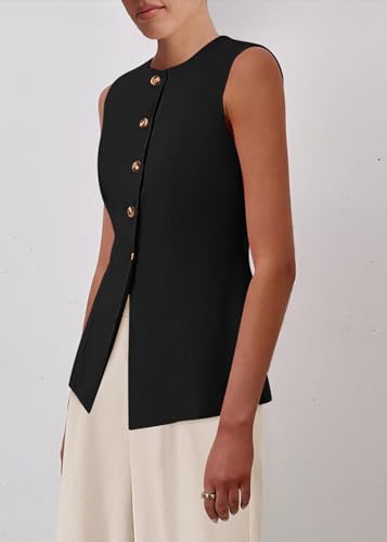 Blazer Vest for Women Trendy 2025 Dressy Business Casual Summer Button Down Sleeveless Work Suit Waistcoat Tops