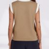Womens V Neck Sweater Vest Button Down Cap Sleeve Summer Trendy Color Block Loose Knit Tank Tops