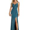 Women's V Neck Stretchy Glitter Bodycon Ball Gowns Sleeveless High Split Formal Evening Dresses 01888
