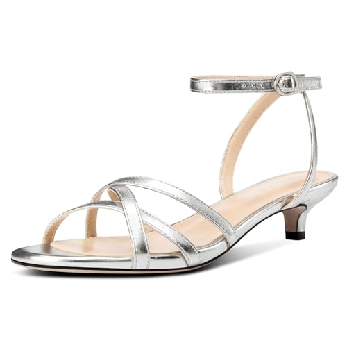 Womens Ankle Strap Peep Open Toe Low Heels Strappy Kitten Heel Sandals Slingback Prom Buckle Dress Shoes 1.4 Inches Heels