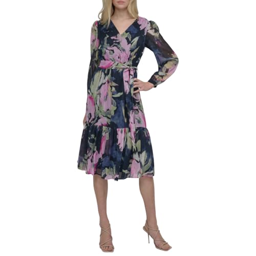 Women's Long Sleeve V-Neck Tie Waist Midi Dress