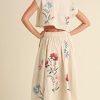 Women Floral Embroidery Dress Sleeveless 2 Piece Tank Top and Skirt Loose Fit Boho Dress