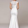 Women's Elegant Lace Cap Sleeve V Neck Beading Mermaid Wedding Dresses for Bride 00218