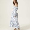 Women Linen Cotton Dress, Floral Pattern Yuki Gown, Women Casual Dress, Off Shoulder Frock
