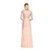Women's Long Beaded V-Neck Dress with Cap Sleeves and Waistband
