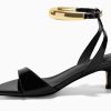 Womens Low Kitten Heels Sandals Strappy Pointed Open Toe One Strap Metal Summer Dress Shoes