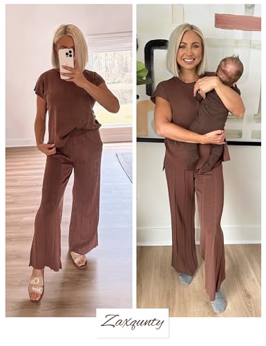 2 Piece Outfits for Women Sweater Sets Knit Vest Tops Elastic Waisted Pants