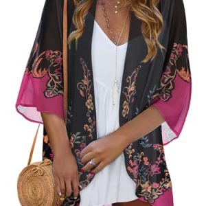 Women Kimono Cardigans Casual Summer Tops Cover up Open Front Floral Print Resort Wear