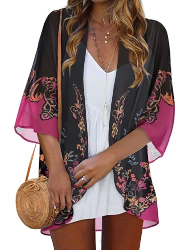 Women Kimono Cardigans Casual Summer Tops Cover up Open Front Floral Print Resort Wear