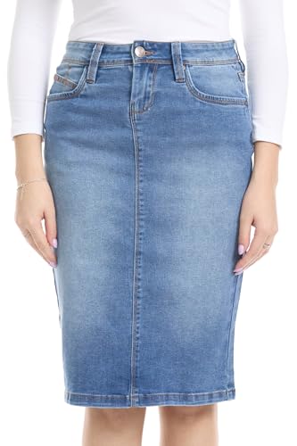 Repreve Denim Knee-Length Jean Skirt for Women with Pockets - Melrose
