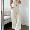 Women's 2 Piece Outfits Halter Button Down Vest Crop Tops and High Waisted Pants Set
