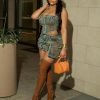 Women's Denim 2 Piece Outfits Tank Top and Bodycon Mini Skirt with 3D Pocket Summer Sexy Cargo Jeans Set Tracksuit