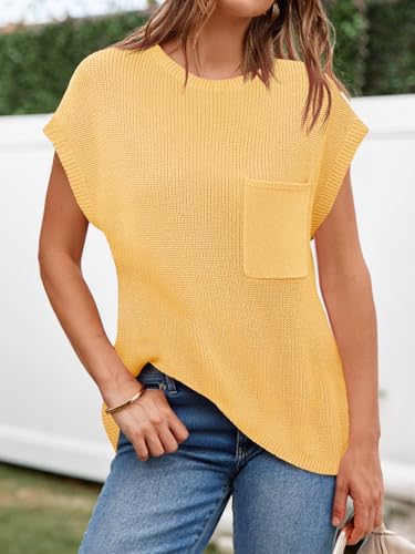 Summer Short Sleeve Sweater for Women 2025 Crew Neck Ribbed Knit Vests Trendy Pullover Tops