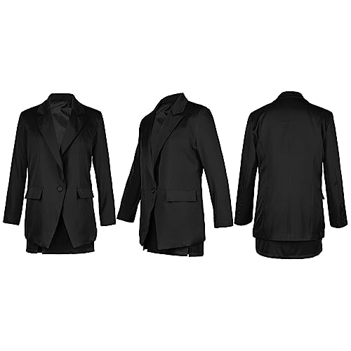 Women's 2 Piece Blazer and Skirt Suits, Open Front Blazer Jackets + Side Slit Mini Skirts