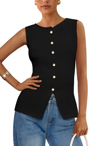 Women's Sweater Vest Button Down Summer Tank Tops 2025 Sleeveless Knit Vests Fashion Business Casual Outfits