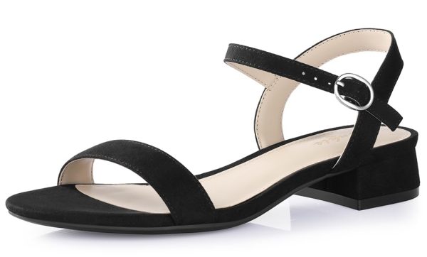 Women Nude Black White Sandals for Women Low Heel 1 Inch Dressy Sandal Ankle Strap Open Toe Block Short Heeled Summer Classic
