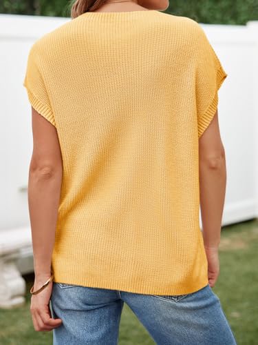 Summer Short Sleeve Sweater for Women 2025 Crew Neck Ribbed Knit Vests Trendy Pullover Tops