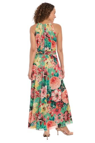 Sleeveless Maxi Floral Women-Halter Neck Pleated Summer Long Dress for Special Occasions