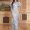 Women's 3D Floral Embroidery Dress Ruffle Sleeve Fishtail Lace Bodycon Party Cocktail Mini Dress