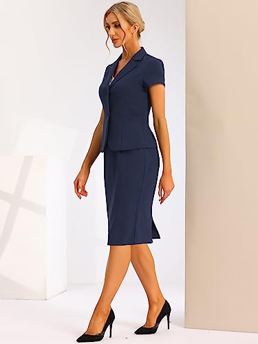 Women's Business Skirt Suit Set Work Office Short Sleeve Blazer Jacket Pencil Skirt