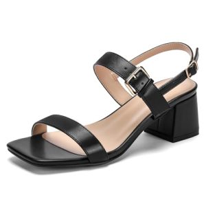 Women's Heeled Sandals Block Chunky Square Open Toe Ankle Strap Heel Wide Feet Dress Sandals