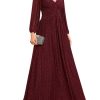Women's A-Line Long Lantern Sleeves Formal Gowns Empire Waist Long Glitter Evening Dress