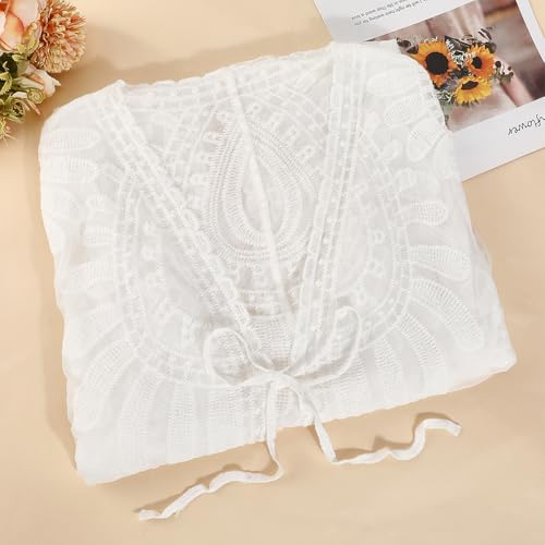 Long White Lightweight Summer Cardigan 2025 Sheer Lace Mesh Crochet Boho Open Front Cover Up Swimsuit Swimwear Bathing Suit